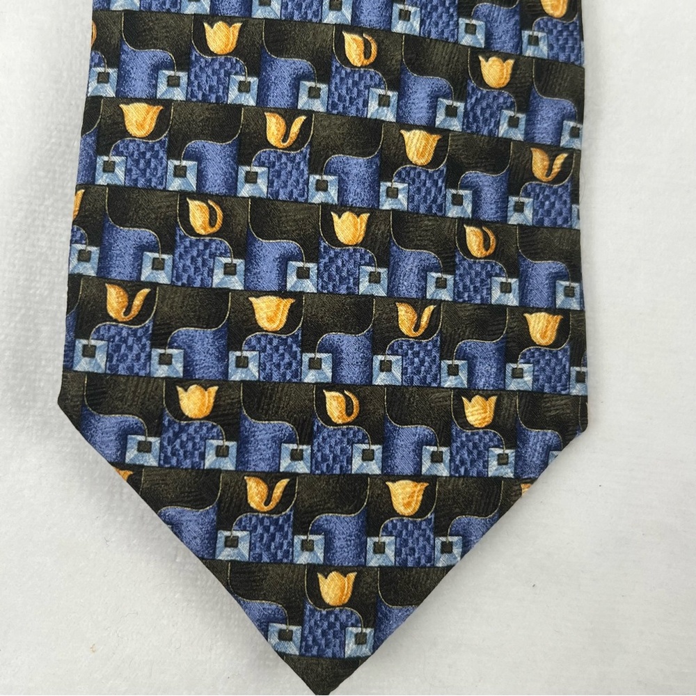 Ermenegildo Zenga Necktie Blue, Gold and Olive 100% silk Italy Quality Men’s XL